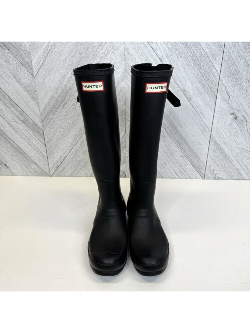 Hunter Womens Original Tall Back Adjustable Rain Boots Black US 8 EU 39 UK 6